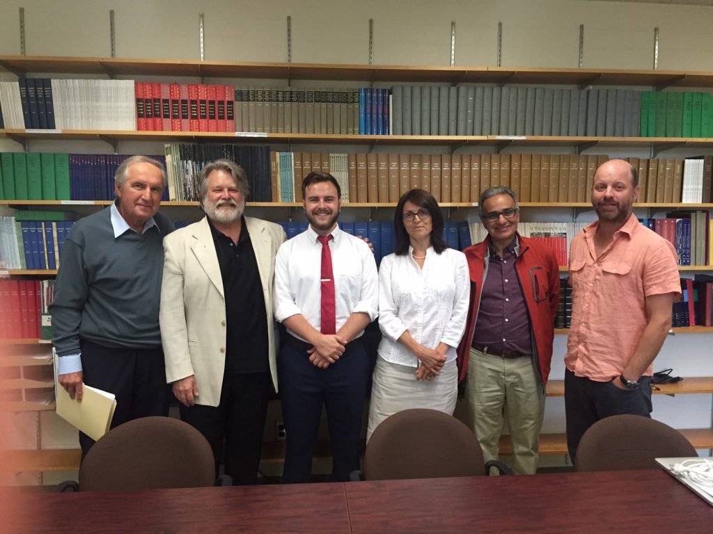 Leland MacLachlan MA Thesis Committee (left to right): Roy Romanow (member); Bohdan Kordan (supervisor); Leland MacLachlan (candidate); Natalia Khanenko-Friesen (external member); Joe Garcea (member); Neil Hibbert (chair)